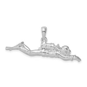 925 Sterling Silver 3D Male Scuba Diver Necklace Charm Pendant, Unisex